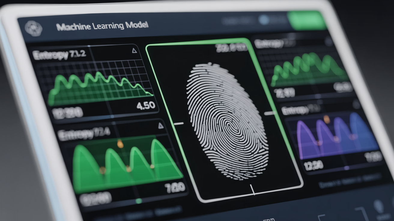 Machine learning interface analyzing fingerprint data with scores.