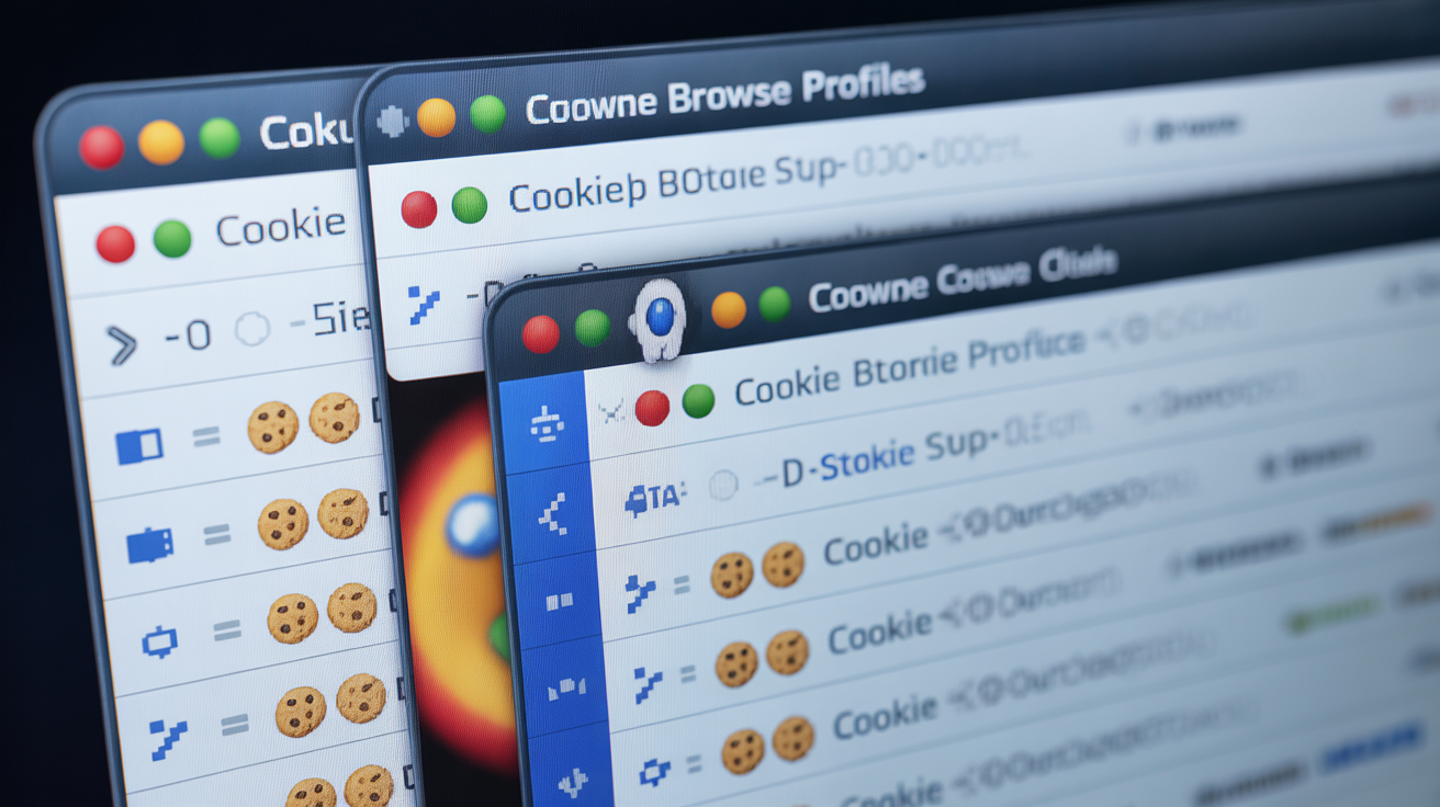 Computer screen with separate browser profiles, each with distinct cookie storage.