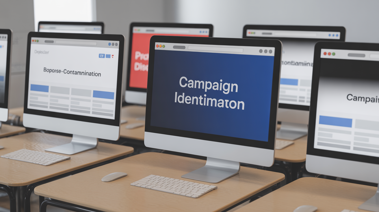 Workspace with computers showing isolated browser environments for campaigns.