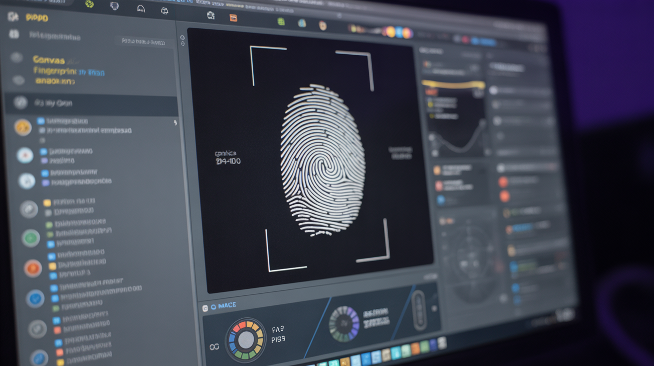 Screen displaying canvas fingerprint analysis with detailed graphics.