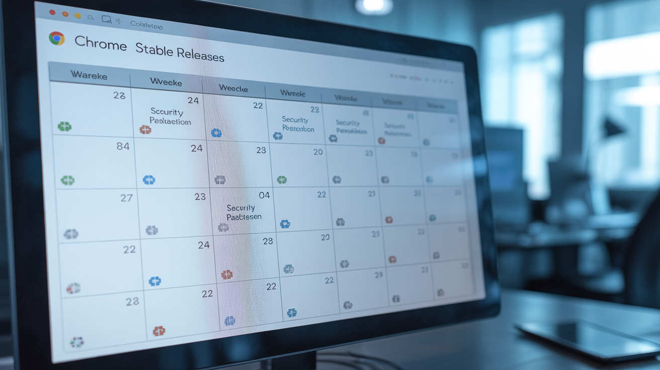 Screen showing a calendar with Chrome release cycle markings.