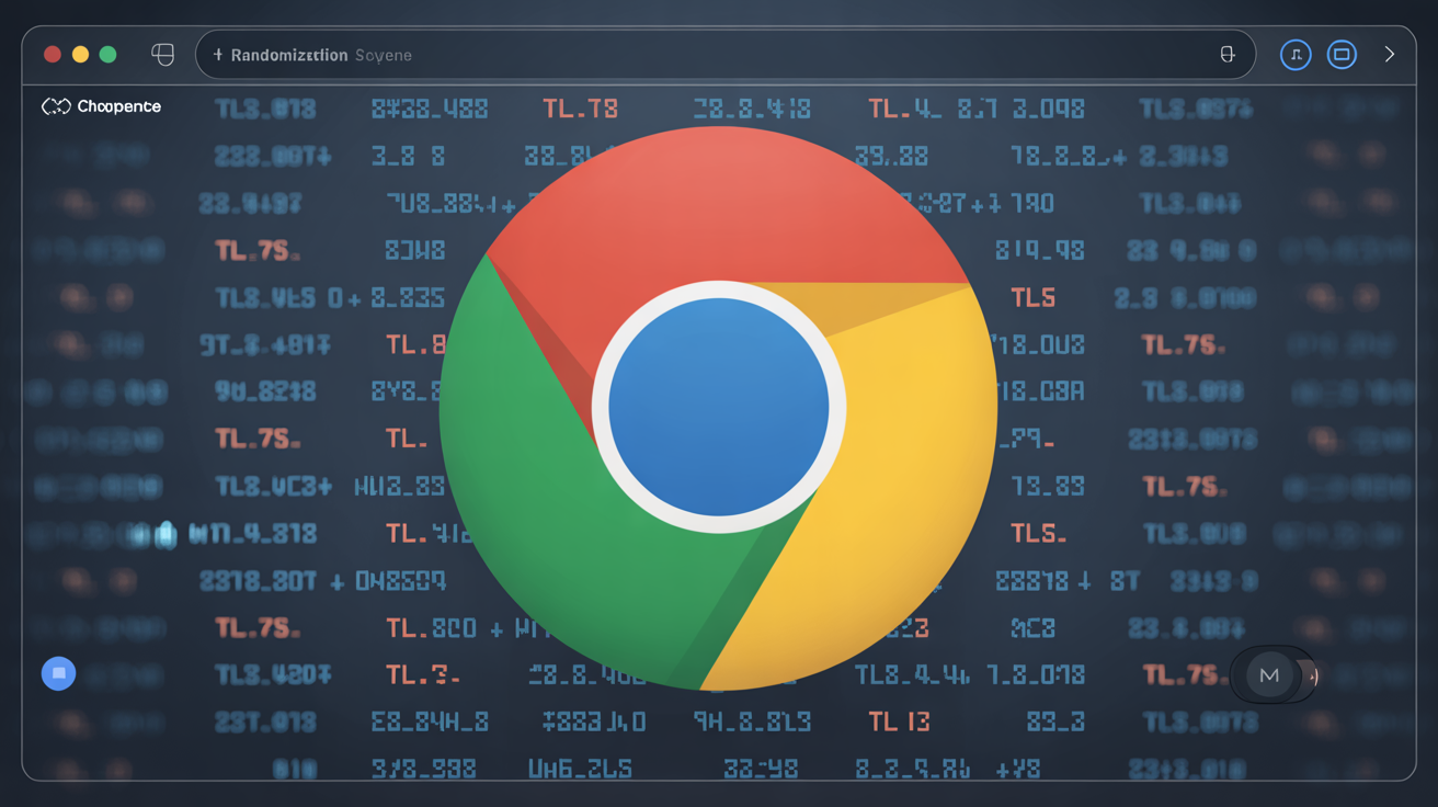 Computer screen showing randomized TLS handshake sequences in Chrome.