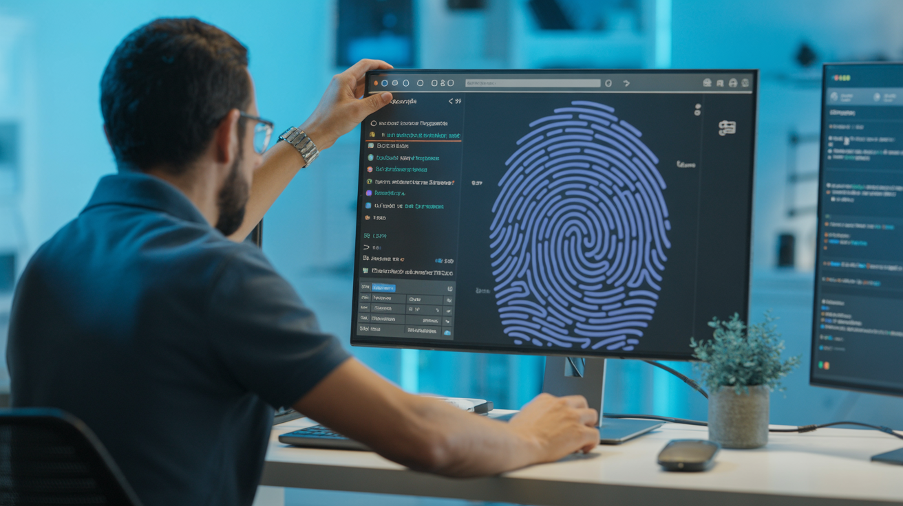 Technician adjusting browser settings, reducing fingerprint uniqueness.
