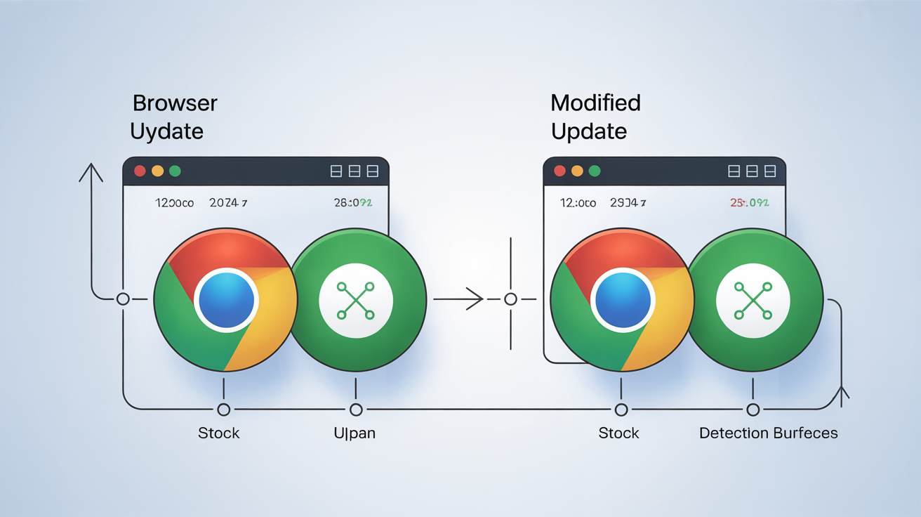 Illustration of update cycles for stock and modified browsers.