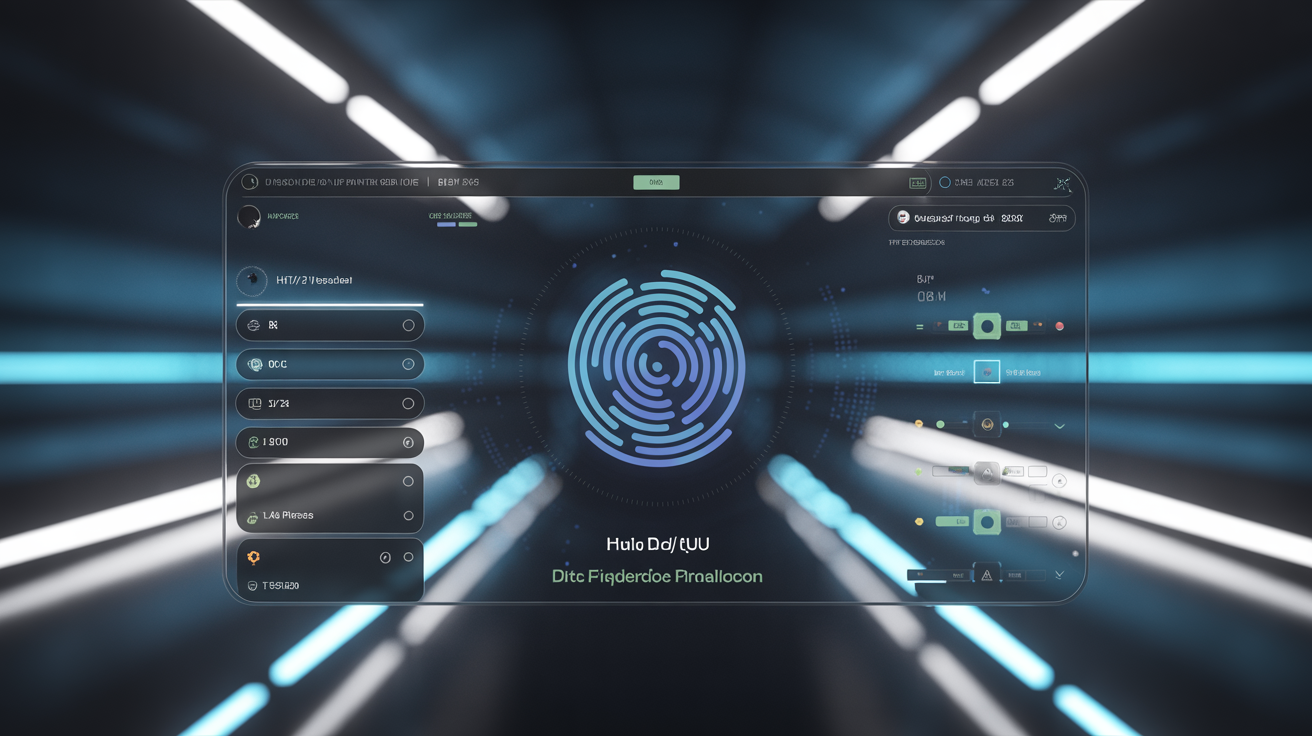 Futuristic digital interface with HTTP/2 and QUIC elements in dramatic lighting.
