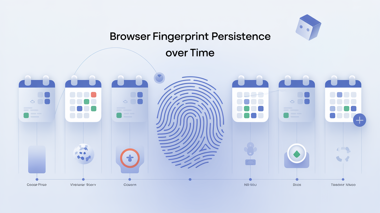 Visual showing browser fingerprint persistence with calendar icons.