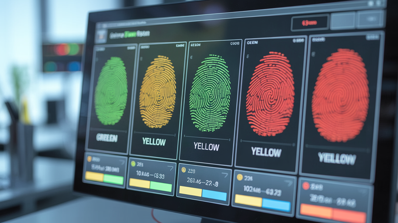 Interface with color-coded fingerprint scores indicating detection risk.