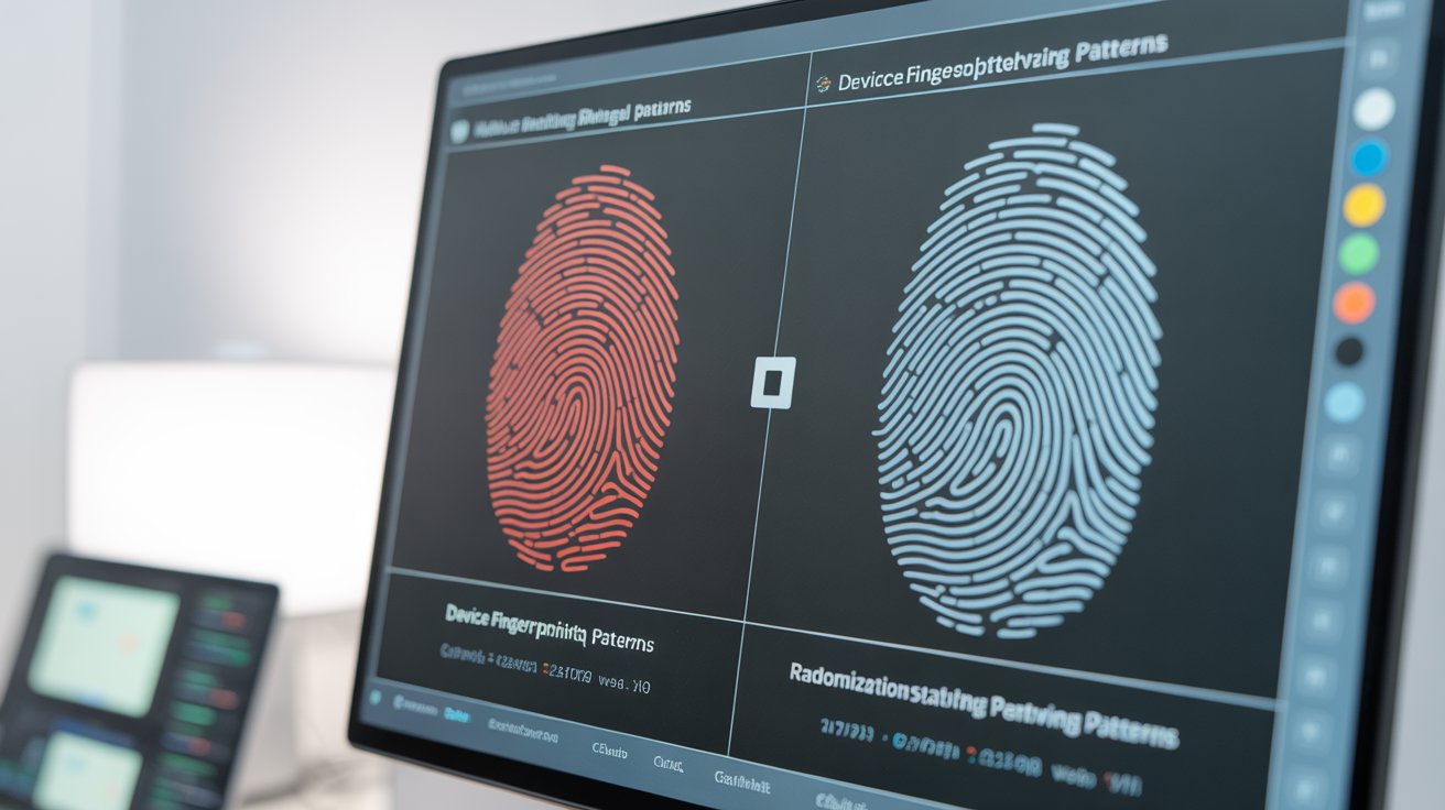 Monitor displaying chart of fingerprint stability vs randomization.