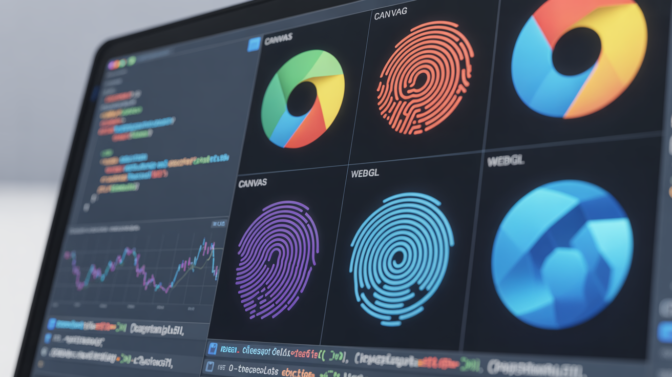 Screen showing browser fingerprint vectors like Canvas, WebGL.