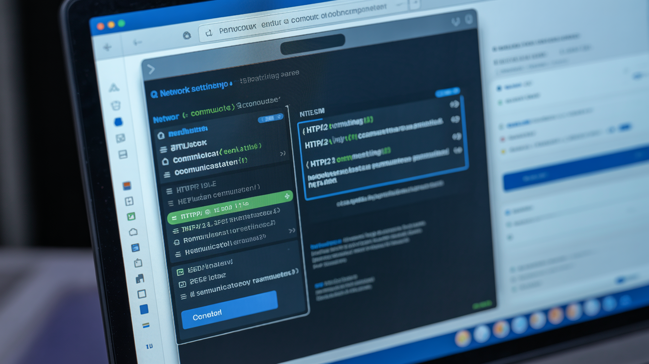 Computer screen with browser interface showing HTTP/2 SETTINGS frames.
