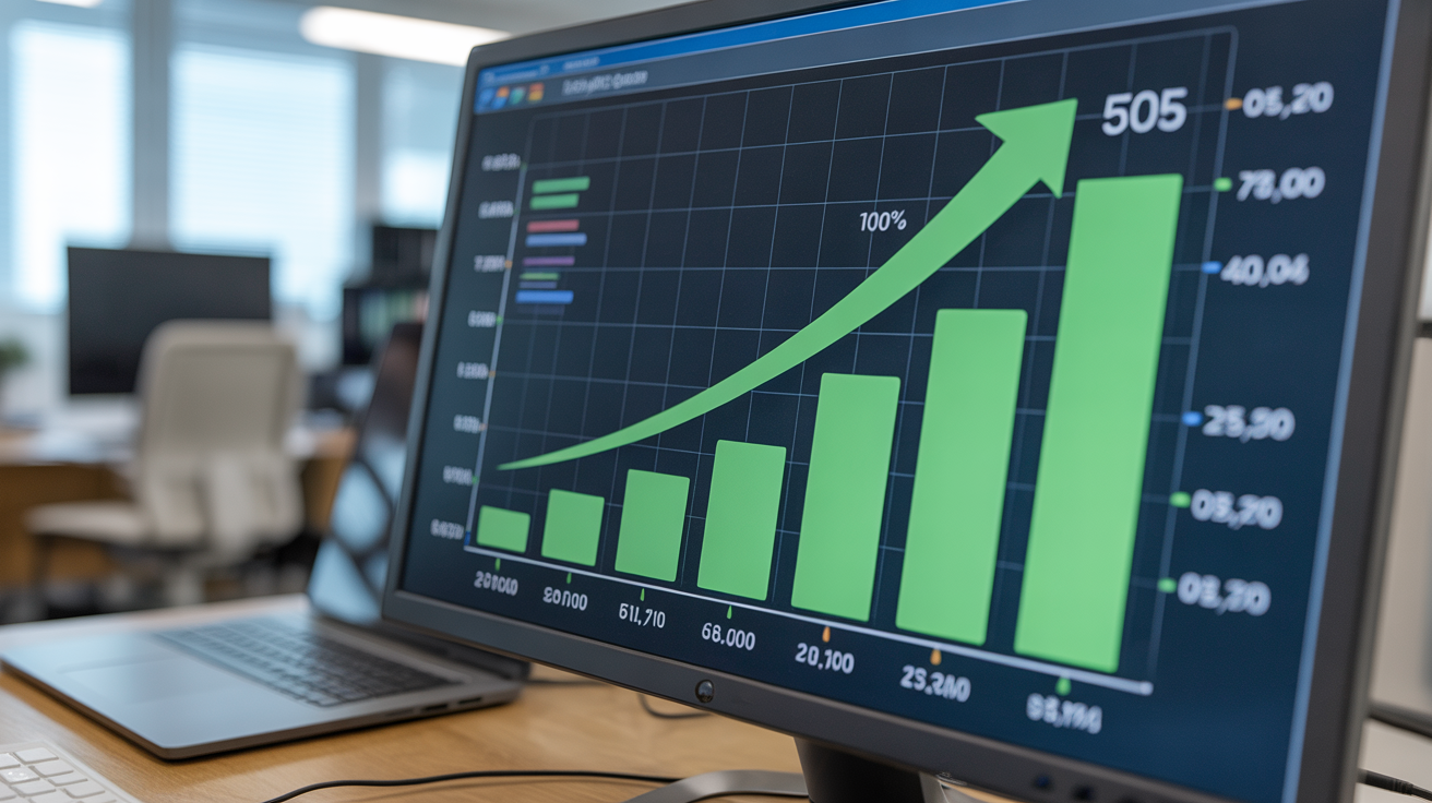 Graph showing exponential maintenance cost growth on a monitor.