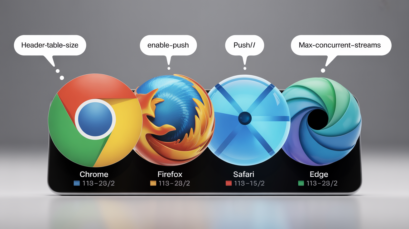 Browser SETTINGS parameters for HTTP/2 shown on screen.