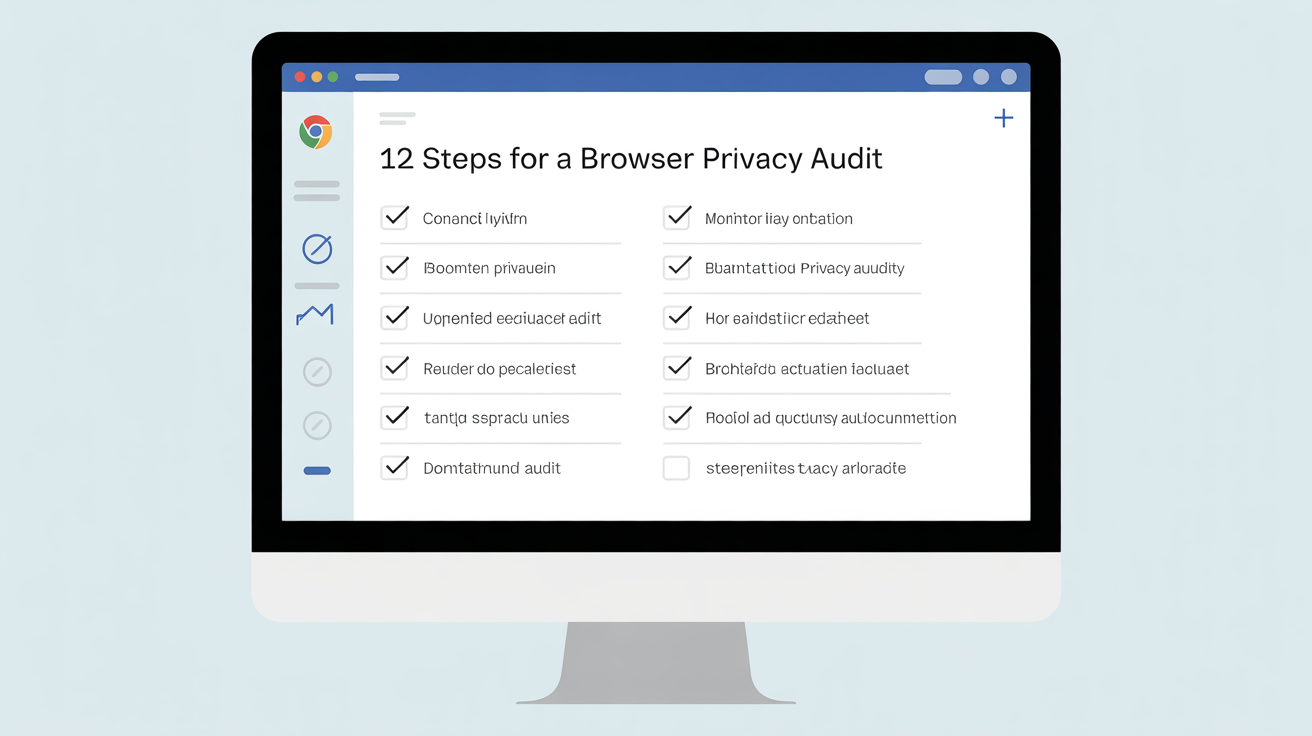 Computer screen showing browser privacy audit checklist steps.
