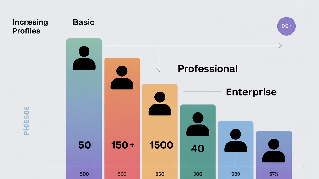 Chart showing profile count tiers and costs from basic to enterprise.