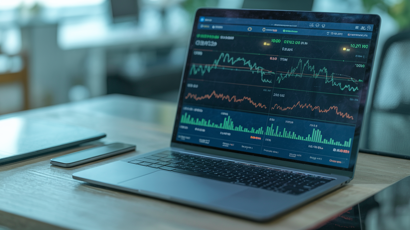 Laptop displaying hardware data logs and randomization effects.