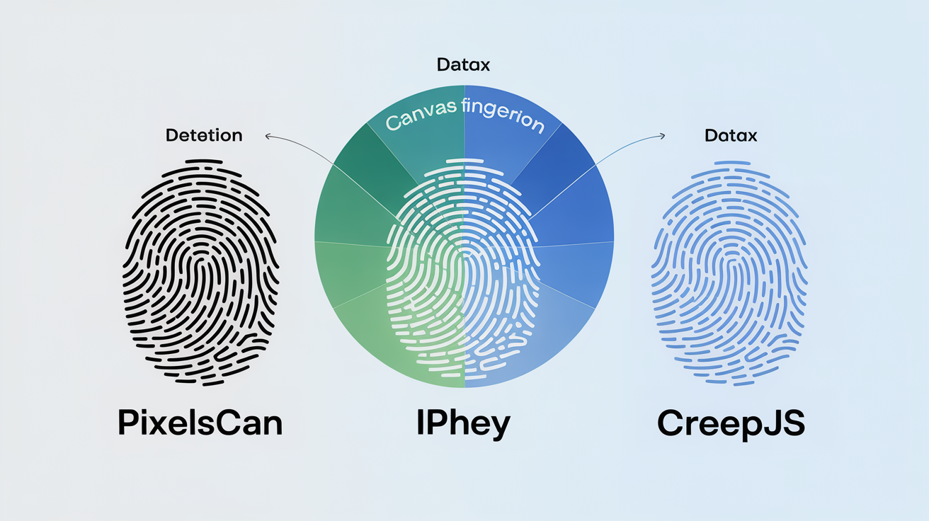 Detection overlap graphic for PixelScan, IPhey, and CreepJS.