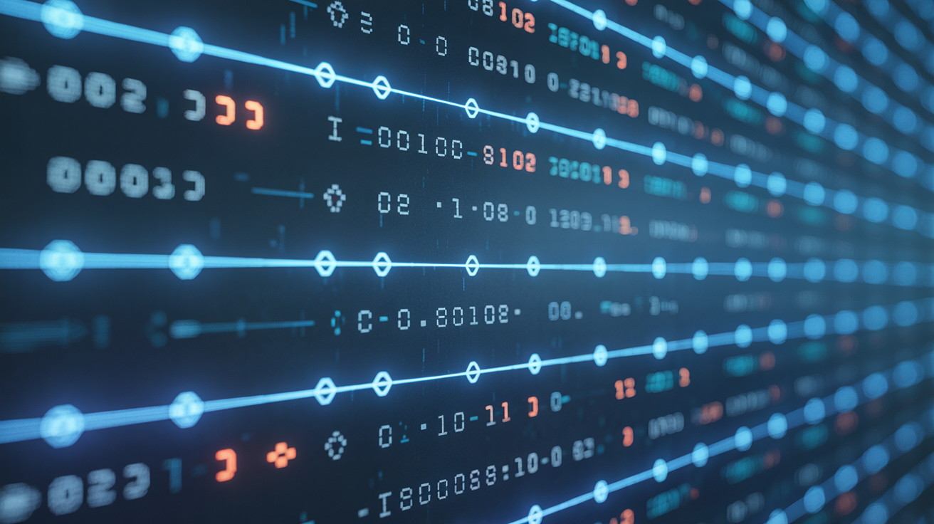 Encrypted data streams with cryptographic symbols overlayed.