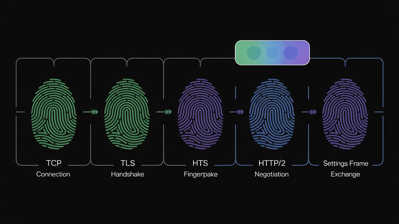 Timeline chart showing protocol fingerprinting stages and sequences.