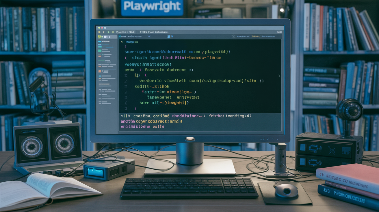 Computer screen showing code for stealth configuration in Playwright.