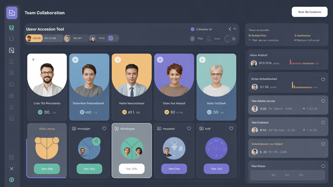 Dashboard showing team access controls with role-based options.