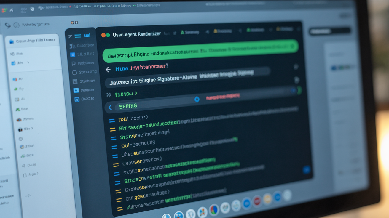 Monitor showing user-agent randomizer settings and alerts.