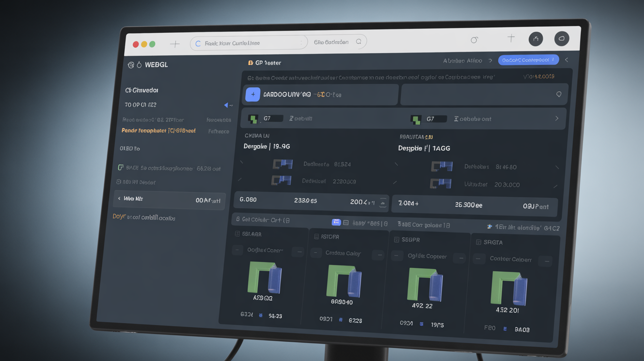 Screen showing WebGL interface with GPU configuration details.