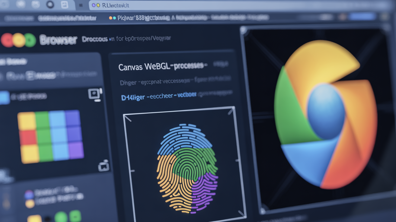 Computer screen with browser fingerprinting analysis, Canvas focus.