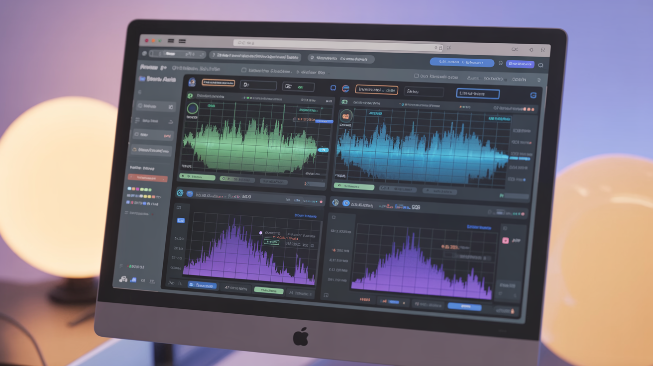 Computer screen with browser showing audio processing graphs and settings.